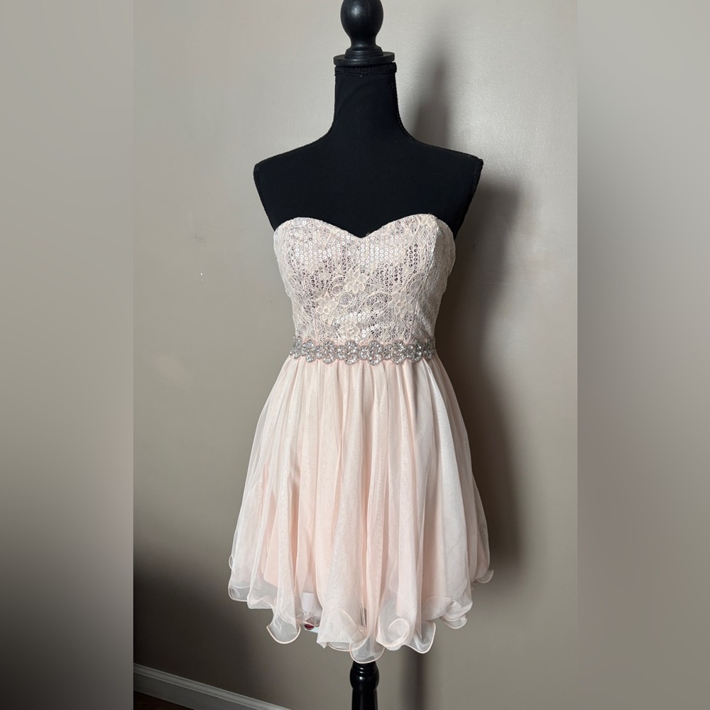 DEB vintage strapless mini pale peach party dress princess ballerina sz 3 EUC